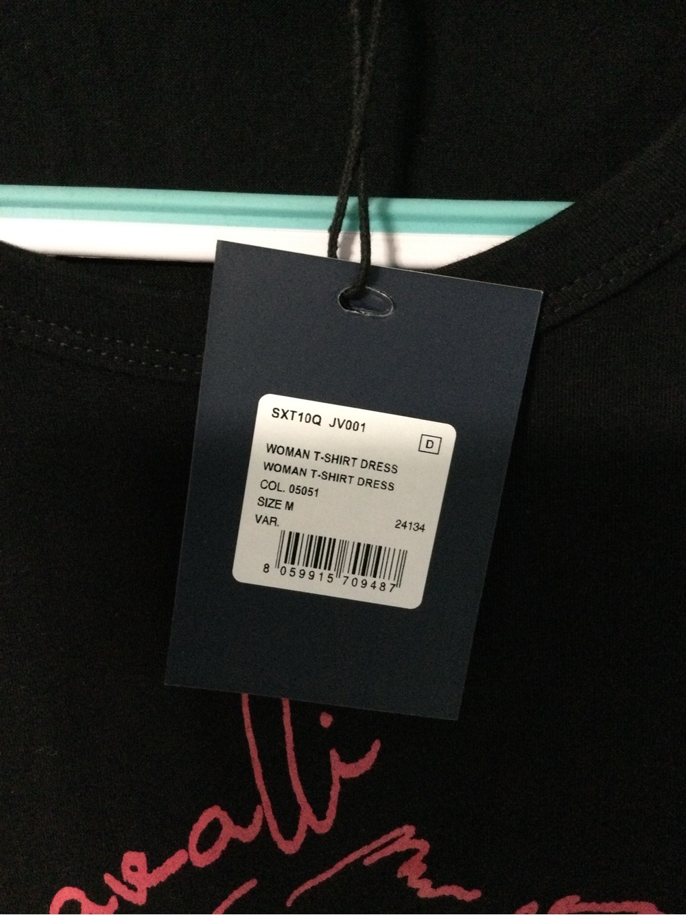 Black Women's T-Shirt Dress with Pink Script